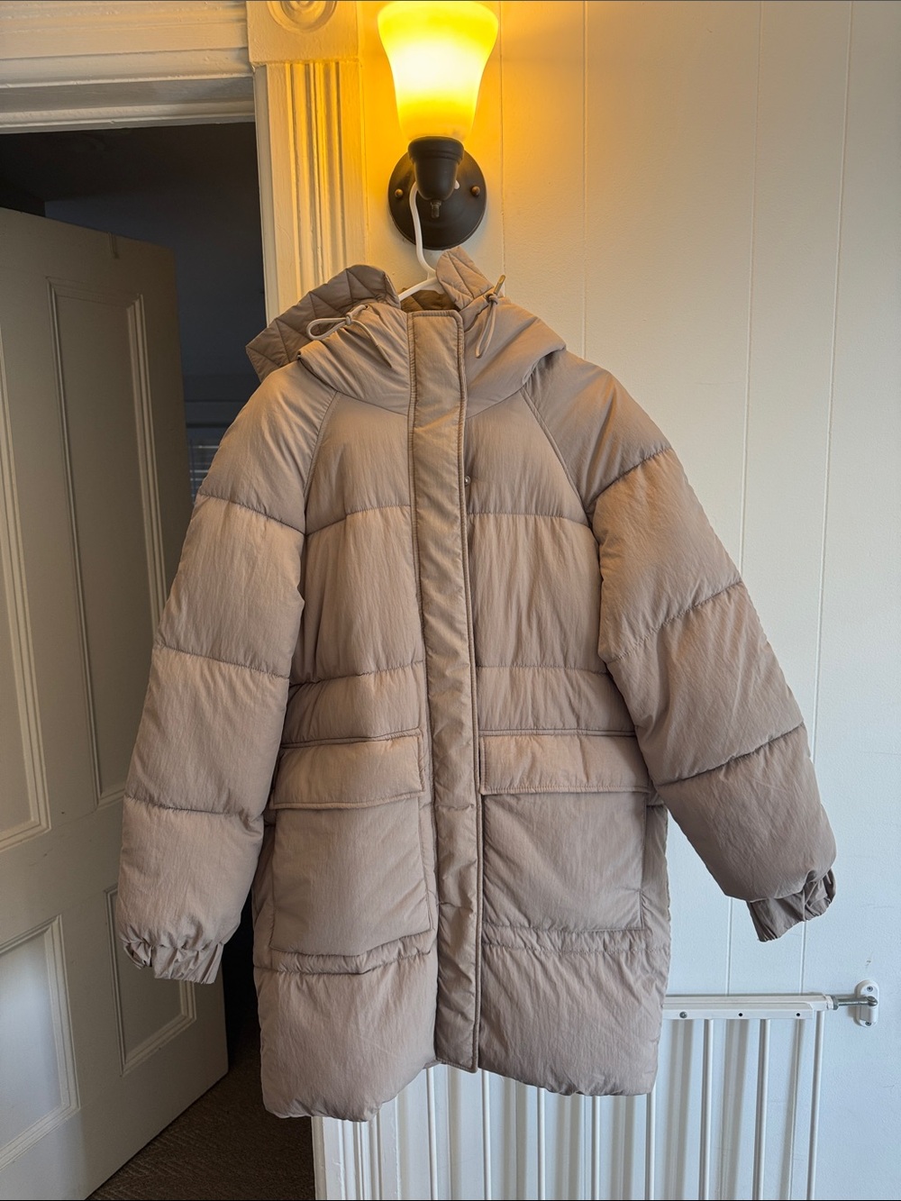 H&M Taupe Oversized Hooded Puffer Coat